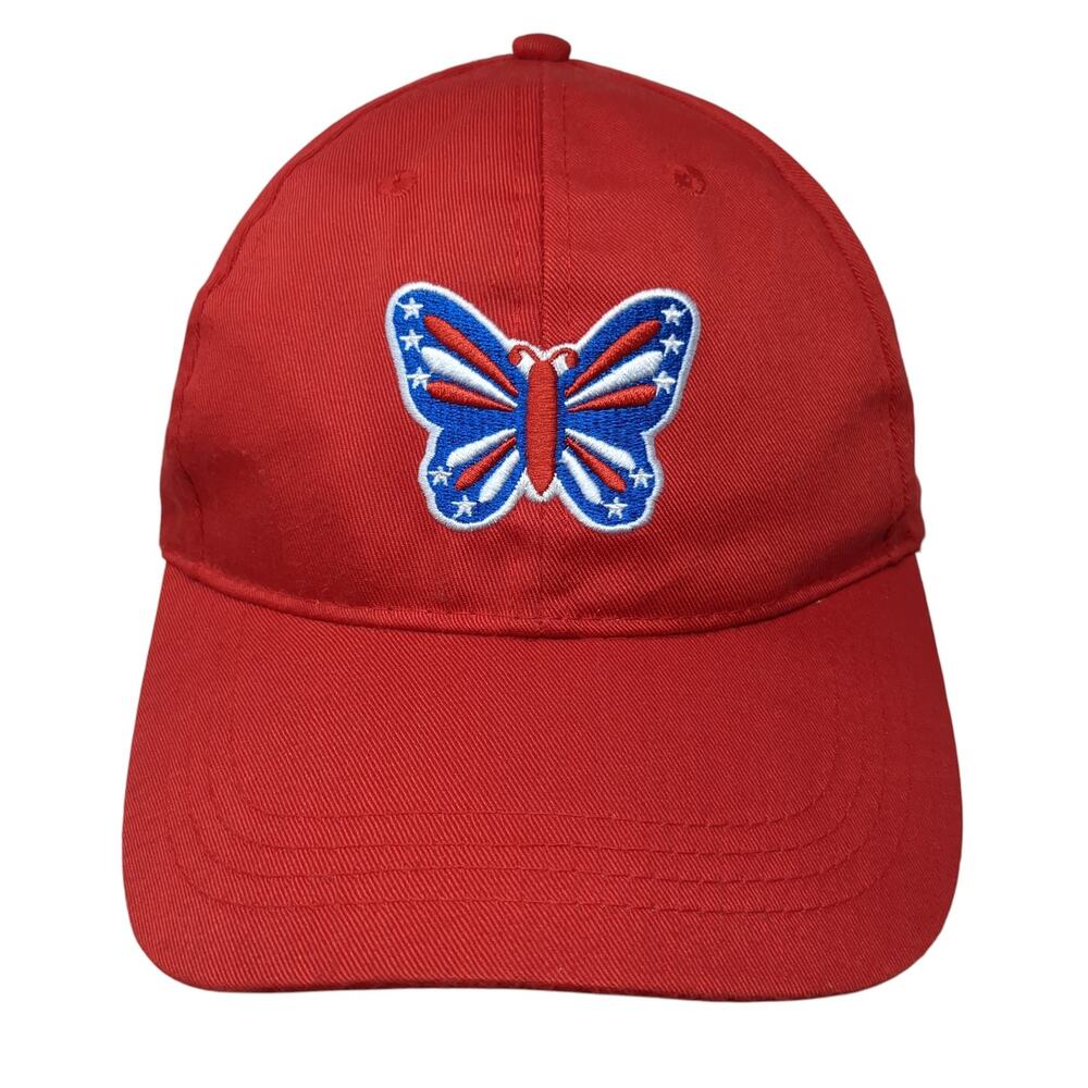 Butterfly Strapback Hat Red One Size Embroidered Solid Vent Holes